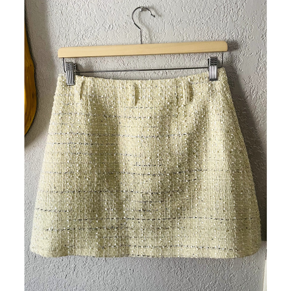 Self-Portrait Yellow Bouclé Tweed Crystal Button Mini Skirt Size 6 - Picture 3 of 7